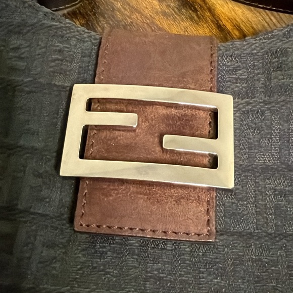 Fendi velvet grey zucca shoulder bag with suede leather strap - Picture 5 of 8